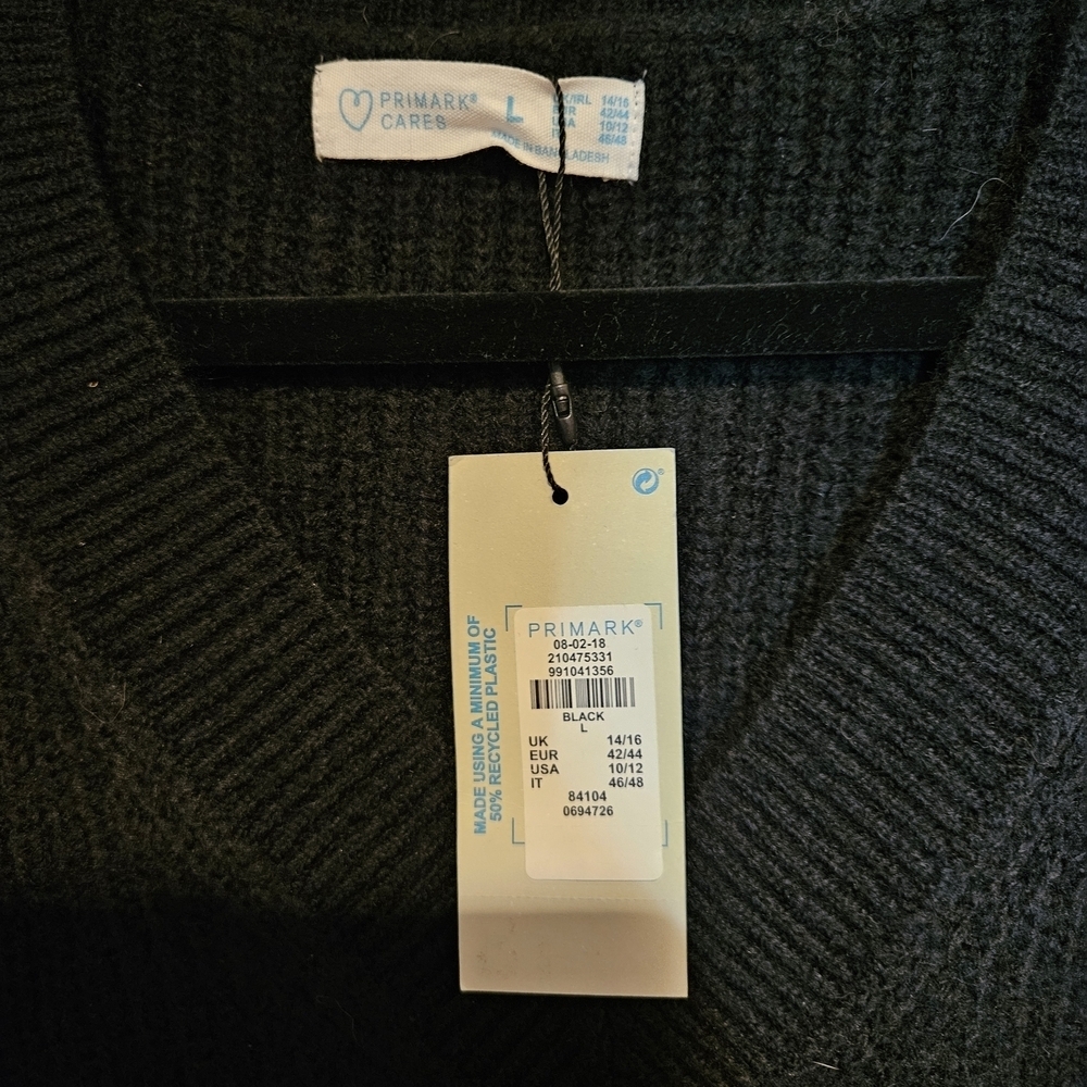 Primark Black Oversized V-Neck Sweater Women’s Size L - Picture 4 of 4